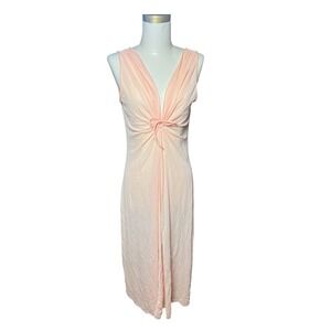 Vintage 1970 Peach Knot Front V Neck Sweep Nightgown Maxi USA Nylon L